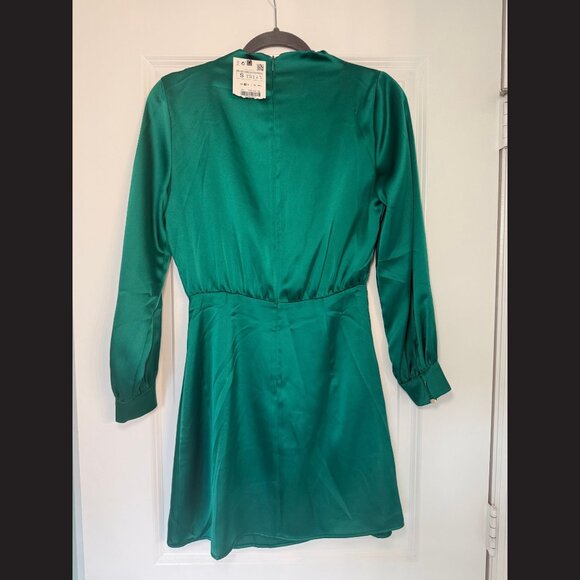 ZARA Green Satin Draped Mini Dress NWT Size S - Picture 2 of 2